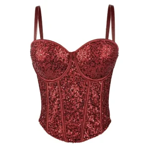 Fashion Clothes Sequin Sexy T-shirts T Shirt Hotsweet Y2k Top Tank Top Women Clothing Camis Tees Party Club Stage Show Corset
